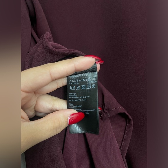 All Saints Lia Cold Shoulder Burgundy Blouse - Picture 4 of 7